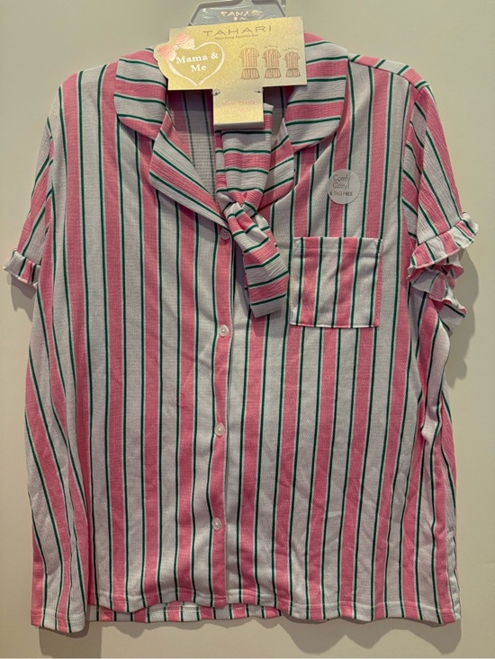 Tahari Other - VIRAL!! Tahari Adult Pink/Green Striped Short PJ’s with Headband- Size M- NWT